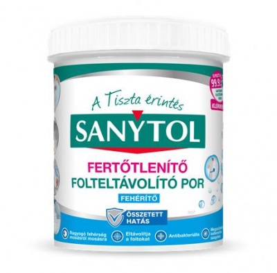 Folteltávolító- és fertőtlenítő por, 450 g, SANYTOL, fehér ruhákhoz